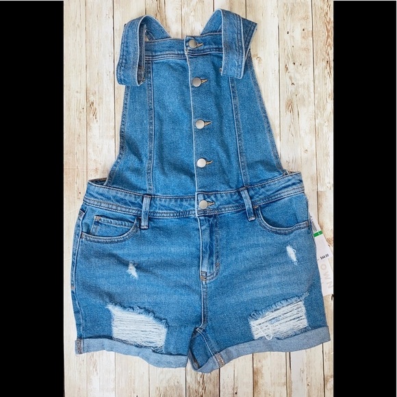 4/$25 🛍 Tinseltown Distressed Denim Overalls Sz L - Picture 1 of 11